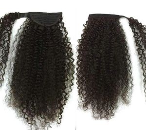 120 g Afro-Amerikaner aus schwarzem Afro-Puff-Kinky-Curly-Pferdeschwanz mit Kordelzug, Echthaarverlängerung, Pferdeschwanz-Haarteil