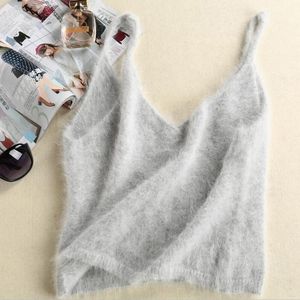 2018 Sexy Pure Natural Mink Cashmere Vest Sweater Women V neck Short Basic Match Design Real Mink Cashmere Gilet wsr345