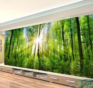 лесной пейзаж живопись солнечный свет через лес фотообои 3D обои 3D обои для ТВ фоне