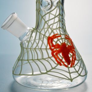 Ali Free DHL Straight Tube Beaker Bong SpiderWeb Dab Rigs vattenrör växer i mörkt fluorescerande Bong Glasvattenrör GID02-03