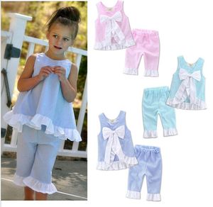 5 Color Girls Chiffon Ins Suits 2st Set 2018 New Kids Bowknot Petal Edge Vest Dress + Capri Pants Passar Barn Kläder till577