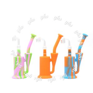 Newest listing recycler dab rig quartz style hookah bong bucket oil rigs bongs water pipes colorful silicone bubbler