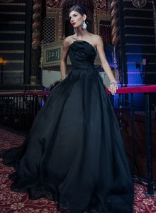 Gotyckie Czarne Kolorowe Suknie Ślubne Z Kolor Bez Ramiączek Prosty Organza Non White Vintage Suknie Ślubne Couture Custom Made