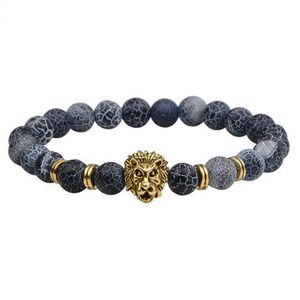 JLN Stone Lion Bracelet Lapis Sodalite Turquoise Tiger Eye Stretched Beads Bracelets For Men Women Jewelry Rope Chain Strand Bracelet