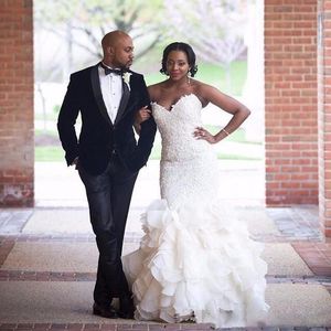 Afrikansk stil älskling bröllopsklänningar 2018-2019 sjöjungfru spets upp brudklänningar plus storlek chiffong tiered golv längd bröllopsklänning ny