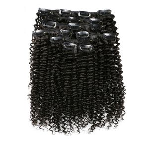 7 sztuk / zestaw 120g Afro Kinky Curly Clip In Human Hair Extensions Peruwiański Remy Hair Klips Ons 100% Ludzki Natural Hair Klips