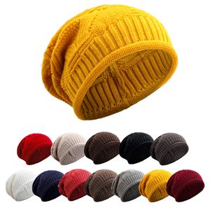 暖かい女性の冬の帽子の柔らかいウールのニット帽子特大スラツィビーニー帽子男性ファッションソリッドかぎ針編みスカリービーニーキャップ
