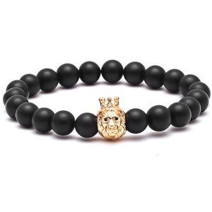 Buddha Natursten Bead Armband Guld Lion Head Crown King Charms Bangle Jul Smycken