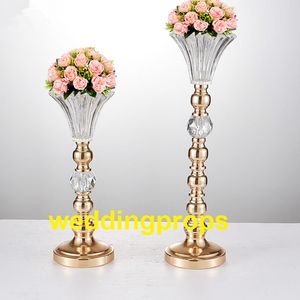 NewGold cor Prata cristal frisado stand de flores candelabro candelabro titular de mesa de centro de mesa de casamento de cristal vaso de decoração best0121