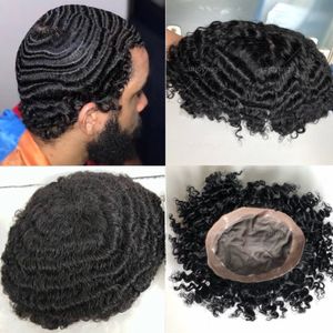 8mm Wave Toupee Mono Koronki z PU 9A Grade Indian Virgin Human Hair Kawałki 4mm Afro dla African American Men Fast Express Dostawa