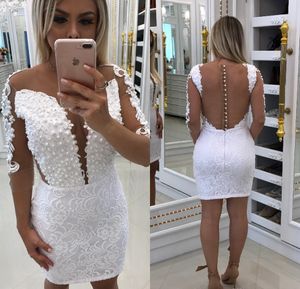 2019 Cocktail Dress Lace Appliques Pearls Long Sleeves Semi Club Wear Homecoming Graduation Party Gown Plus Size Custom Made