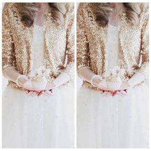 Bling Bling paillettes manica lunga oro rosa paillettes giacche da sposa scrollata di spalle cappotti da sposa di alta qualità bolero accessori da sposa