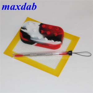 مجموعة أدوات أداة سيليكون dab مع سيليكون سيليكون حصيرة الشمع حصيرة and 120mm dabber 6   1 حاوية زيت السيليكون موافقة FDA