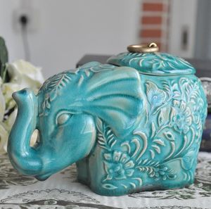 Keramisk Creative Elephant Candy Storage Bottles Tea Jars Heminredning Hantverk Bröllopsdekoration Vase Porslin Figurgåvor