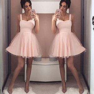 Sexy Sweetheart Short prom dresses Simple Pink Tulle Mini evening party Wear dress Custom Made Short Homecoming dress Prom Gowns