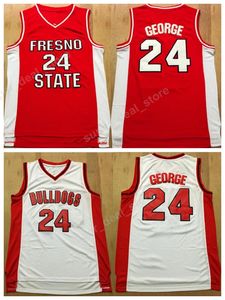 Paul George Jersey 24 College Basketball Fresno State Bulldogs Maglie Rosso Bianco Colore Team Tutti i ricami cuciti Sport di buona qualità