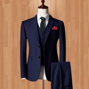 Popüler Lacivert Çentik Yaka Iki Düğme Düğün Damat Smokin Erkek Takım Elbise Düğün / Balo / Akşam Yemeği İyi Adam Blazer (Ceket + Kravat + Yelek + Pantolon)