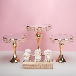 7st Set Luxury Gold Crystal Cake Holder Stand Cake Decorated Wedding Cake Pan Cupcake Sweet Table Candy Bar Table Centerpieces DE320P