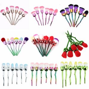 Novas 6pcs Rose Makeup Brushes Set coloridos Rose Flor Forma Make Up Foundation Pó Cosmético Brushes