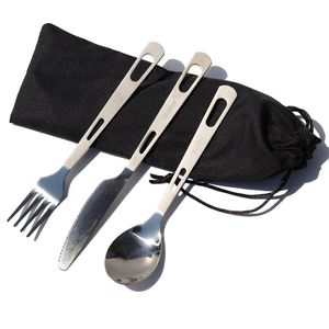 Набор столовых приборов QingGear Titanium Легкая вилка, набор ножей, набор посуды для пикника на открытом воздухе с посудой Biner и нейлоновым чехлом