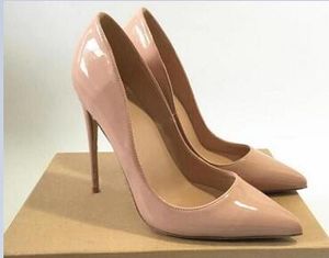 Darmowa wysyłka czarna kożuch Nude lakierowana szpiczasty nosek kobiety czółenka, 120mm moda lRed dolne wysokie obcasy buty dla kobiet buty ślubne