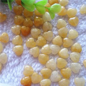 Cheap Loose Beads Gemstones Natural Yellow Jade 8mm Heart Shape With Through Hole Stones For Jewelry DIY 50pcs/lot