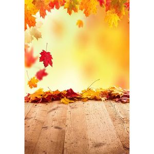 Falling Maple Leaves Autumn Photo Backdrop Wooden Floor Newborn Baby Photoshoot Props Kids Children Bokeh Photography Background