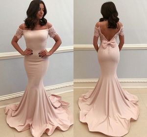 Elegante Meerjungfrau Abendkleider Spaghetti Spitze Bogen Backless Prom Party Kleid Einfache Satin Formale Abendkleider