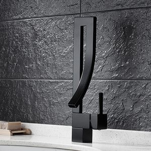 Deck Mount Black Curved Spout Basin Sink Faucet Creative Design Badrumsblandare med varmt och kallt vatten Toalett TAPS B3279
