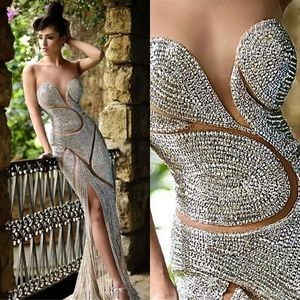 Luksusowe Syrenki Prom Dresses Rami Salamoun Sweep Pociąg Illusion Zroszony Seksowna Suknia Formalna Party Wieczorowe Nosić Plus Size Arabskie Suknie Wieczorowe