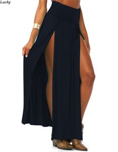 Женская длинная макси-юбка до середины икры с открытой двойной щелью и двумя боковыми разрезами, женская облегающая юбка 4 цвета, бесплатная доставка U2