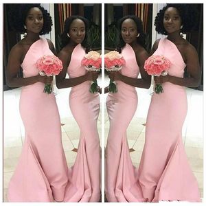 Pink One Light Dresses Shoulder Mermaid Formal Party Back Zipper Sweep Train Custom Made South Africa Long Bridesmaid Gowns