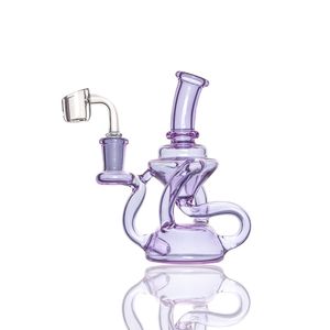 CCG Glass Recycler Dab Rigs Bongs Wasserpfeifen mit Nadellöchern Perc Lila/Rosa Farbe 5,7 Zoll Höhe 14,5 mm Gelenk