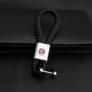 Braided Leather Car Badge Key Ring Rope Woven Keychain Charm auto Key Chain for ford volvo benz audi bmw fiat Peugeot MINI
