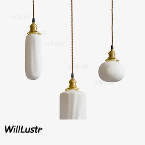 White handmade ceramic pendant lamp Modern pleated china suspension light hanging lamp restaurant hotel home bedside dinning room loft cafe