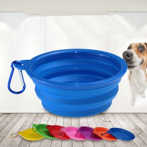 9 cores Pet Dog Silicone Folding Bowl Portable Travel Outdoor Feeding Bowl Food Water Feeder Dish Storage Basin Dog Bowls T2I326