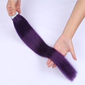 skin weft human remy hair pu tape in hair extensions purple color peruvian straight wave hair 1426 inch free shipping