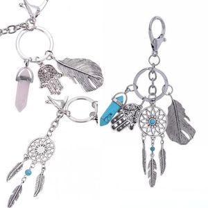 Bohemian 4 Color Dream Catcher Turquoise Leaf Tassel Keychain Bag Handbag Ring Car Key Palm Pendant Accessories