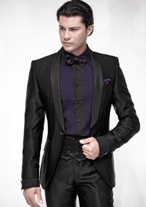 Nowa Moda Błyszczy Black Groom Tuxedos Groomsmen Doskonałe Mężczyźni Biznesowy Garnitur Formalny Party Prom Suit (Kurtka + Spodnie + Łuki krawat) No: 99