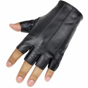 Wholesale Long Keeper Male Cool Leather Gloves Fashion Men Fingerless Glove for Dance Party HalF Finger Sport Fitness Luvas4653857