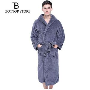 New Men Coral Fleece Long Bath Robe Homem Dormindo Robe Quente Bathrobe Sleepwear Masculino Pijama Night Dress Vestido Pijamas XXL