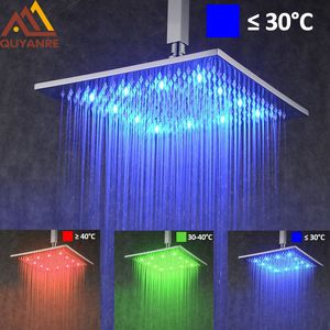 Modern 12&quot; LED Color Changing Rain Shower Head Ceiling Mounted Over-head Shower Sprayer Chrome Finish
