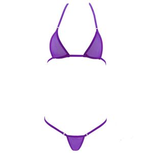 Transparent Mini Micro Bikini Set Kvinnor Hot Sexig Erotisk Underkläder Bra + G String Thongs See Through Bathingsuit Nightwear Kostym S18101509