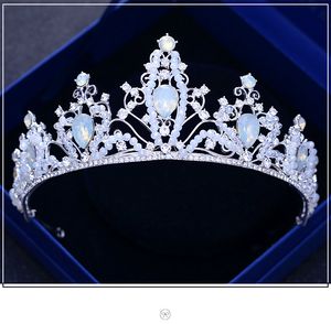 Luxe Ice Blue Princess Tiara Legering Geplateerd Crystal Bridal Crown Wedding Party Accessoire Hoge Kwaliteit Rhinestone Haar Sieraden Bruids Kronen
