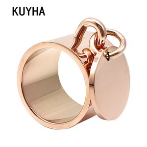 Wholesale customizable charm for sale - Group buy Luxury Rings Femme Engravable Round Tag Charm Fashion Jewelry Colors MM Wide Stainless Steel Customizable Logo Name Ring