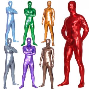 Unisex błyszczący metaliczny Zentai obcisły pełny kombinezon jednokolorowy Wetlook elastan Lycra Unitard kostium Halloween przebranie