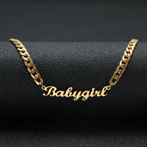 Lovely Gift Gold Color Babygir Name Necklace Stainless Steel Nameplate Choker Handwriting Signature Necklace For Girls