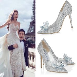 Błyszczące sztylet pięta kryształy buty ślubne dla panny młodej luksusowe obcasy designerskie obcasy Kopciuszek Pumpy Poind Toe Rhinestones Bridal291f