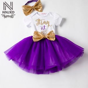 Baby Girl First 1st Birthday Outfits Newborn Bebes Clothing Sets Suits White Romper Tutu Skirt Headband Toddler Girl Clothes Set