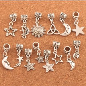 Blandad Star Moon Sun Metals Charm Pärlor 280pcs / Lot Tibetansk Silver Dangle Passform Europeiska Armband DIY Hot Sell